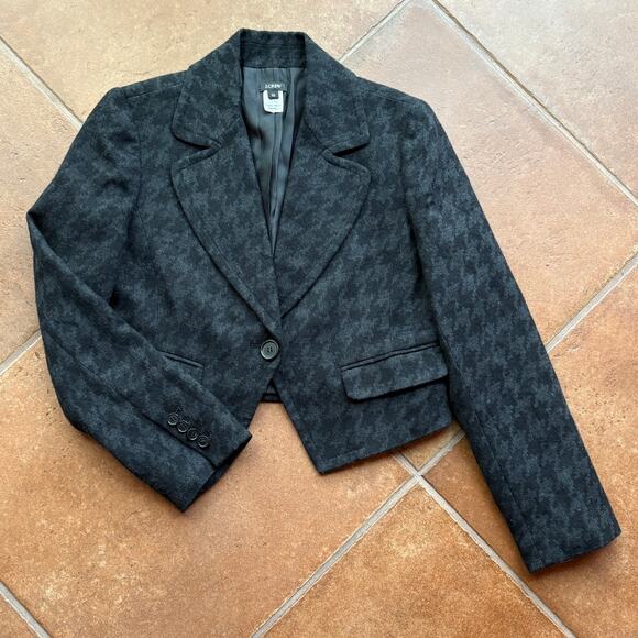 J. Crew Black and Gray Houndstooth Cropped Wool Blazer size 10 - Picture 10 of 10